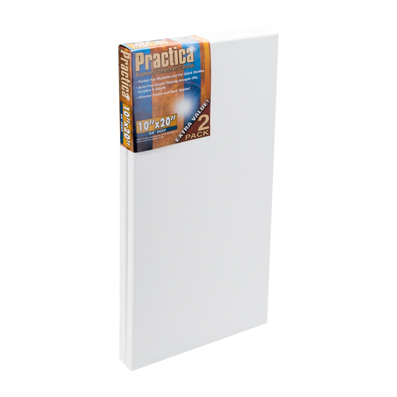 Practica Economy Stretched Cotton Canvas 2 Packs - Acid-Free Acrylic Primed Canvas for Acrylics, Pastels, Graphite, & More!